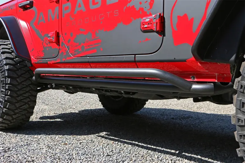 Rampage 26631 Rail Side Rocker Guards – Textured Black Powder-Coated, Pair With Integrated Step 1